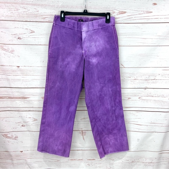 Dickies 874 Original Fit High Rise Purple Tie Dye Wide Leg Crop Pants - Picture 1 of 8